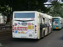 14.01.2013,Castrosua Magnus mit Heckwerbung fr den Winterschlussverkauf in Malaga/Costa del Sol/Spanien.