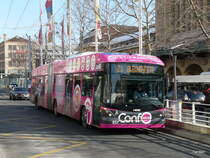 tl - Hess Swisstrolley BGT-N2C Nr.857 unterwegs auf der Linie 21 in der Stadt Lausanne am 16.02.2013
