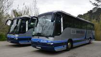MB Reisebusse der Fa. ALSA auf dem Parkplatz des Museums la Granja de Esporles auf Mallorca. (17.03.2013)