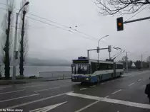 F�r die Abschiedsfahrt der Mercedes O405GTZ am 24.4.2013 wurden zwei Wagen eingesetzt. Mit dem einen wurden die Fotografen in der Stadt herumchauffiert (mit befahren diverser Dienststrecken), der andere Wagen, in diesem Falle der GTZ Nr. 123 wurde als Fotoobjekt gebraucht. Hier, beim Bhf. Tiefenbrunnen.