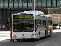 Mercedes Citaro mit der Betriebsnummer 726 beim Tramersatz auf der Linie 2 zwischen Messeplatz und Bahnhof SBB. Die Aufnahme stammt vom 14.08.2013.
