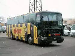 Mercedes O404 ehemaliger Mannschaftsbus von Borussia Dortmund, aufgenommen am 24.01.2004 auf dem Gel�nde der Evobus NL Dortmund.