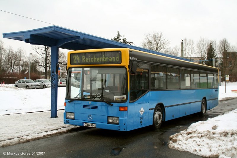 Wagen 94 ... einer von zwei lteren Bussen, die die CVAG schon ins neue Lackschema umgepinselt hat. Hier am 28.01.2007 in der Wendeschleife Schnau.