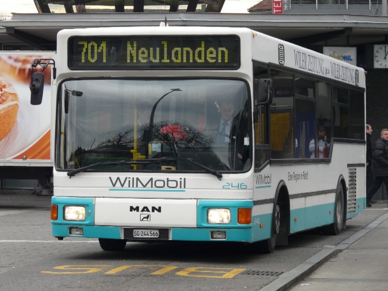 WilMobil - MAN Bus Nr.246 SG 244566 eingeteilt auf der Linie 701 Neulanden im Busbahnhof von Wil am 04.01.2008