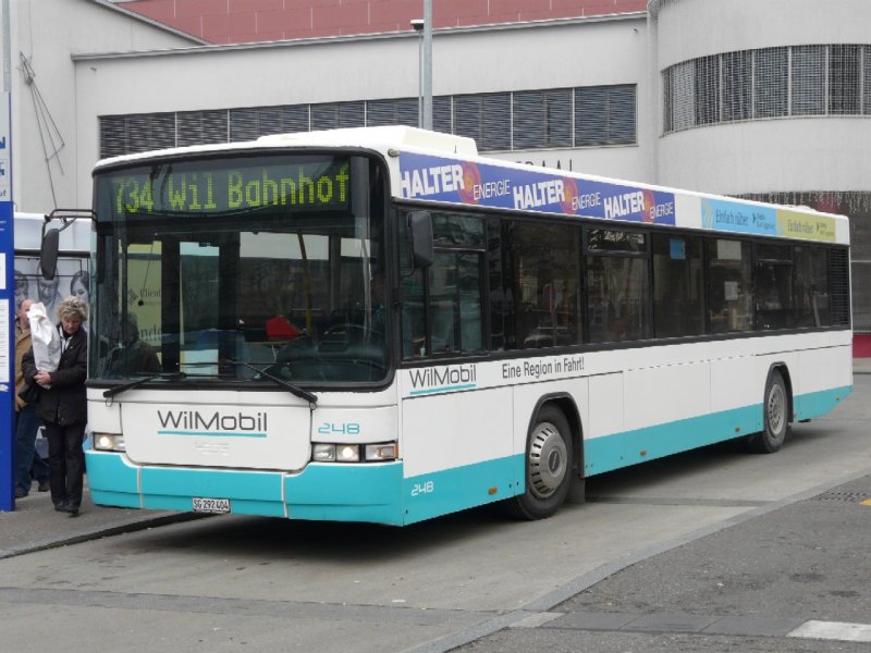WilMobil - Volvo - Hess B10L Bus Nr.248 SG 292404 eingeteilt auf der Linie 734 Wil Bahnhof Hier im Busbahnhof von Wil am 04.01.2008